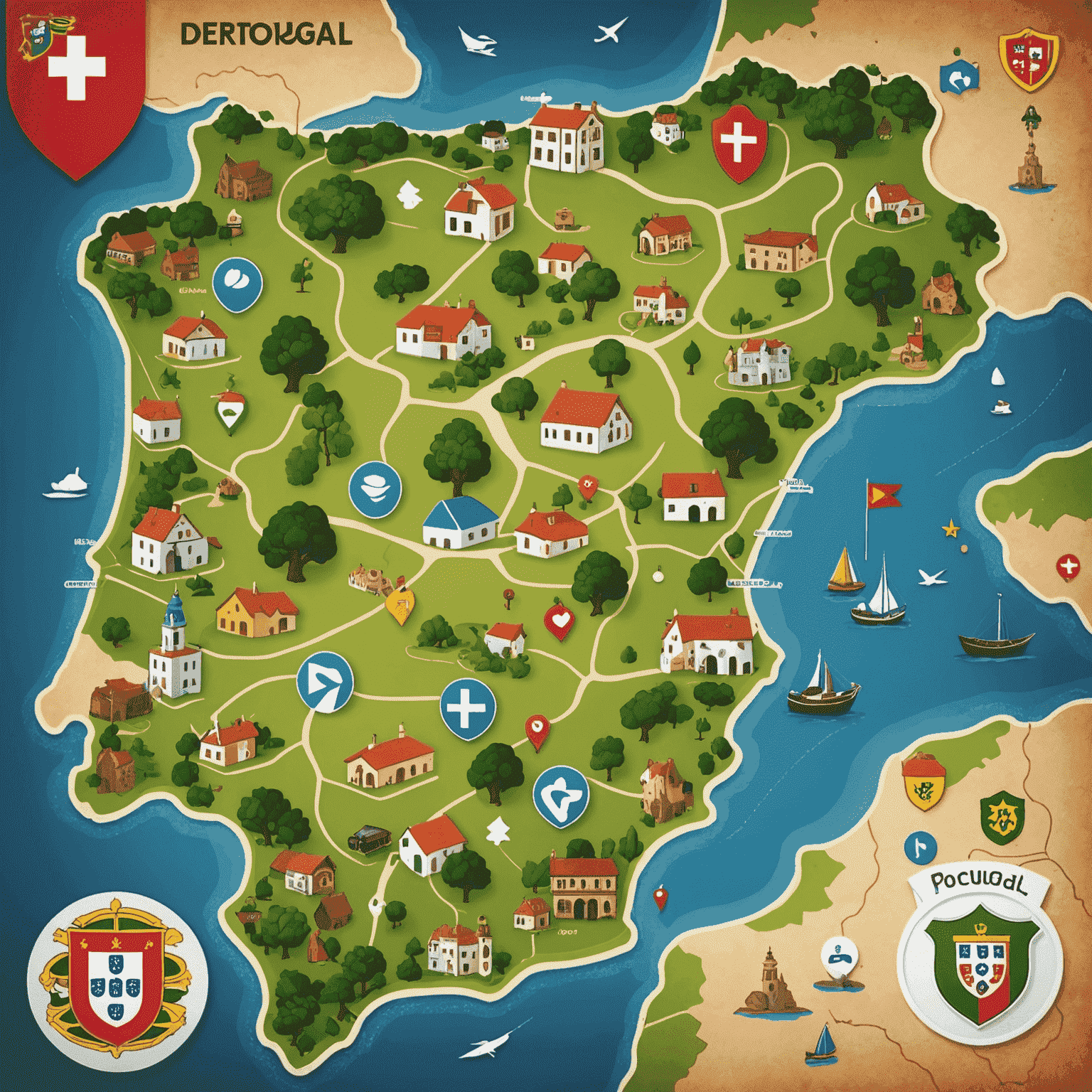 Imagem mostrando um mapa de Portugal com ícones de jogos e desenvolvedores espalhados pelo país