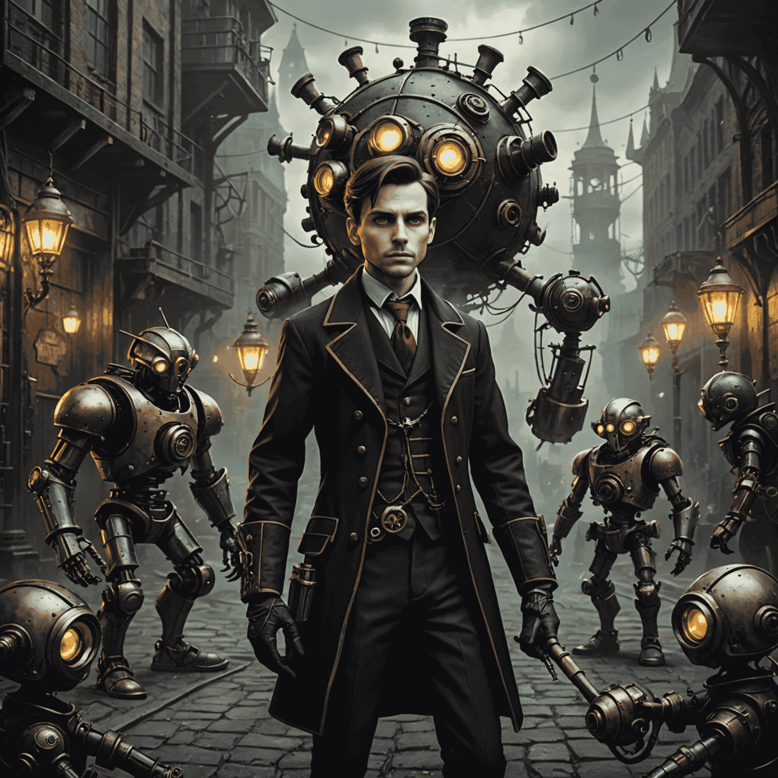 Cenário steampunk sombrio de Lies of P com o protagonista Pinóquio enfrentando inimigos mecânicos